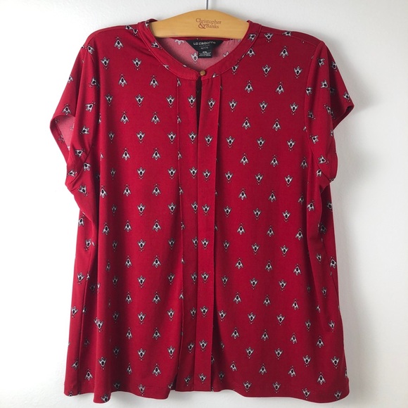 Liz Claiborne Red Geometric Blouse - Picture 1 of 7